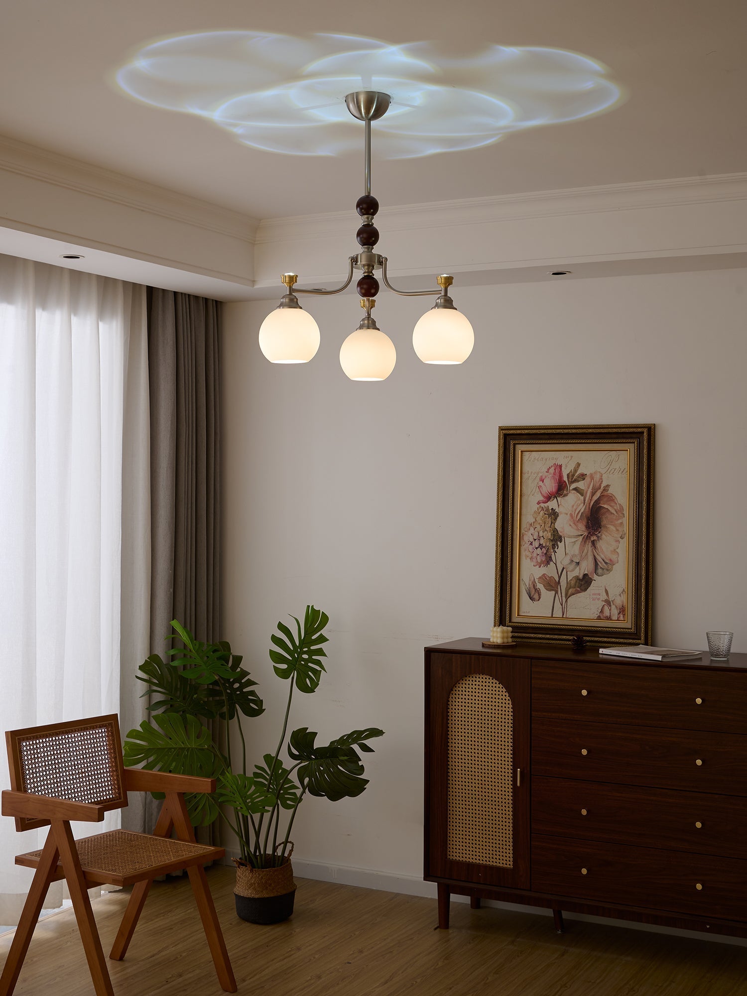 Eursoria Traditional Art Orb Wood Glass Chandelier-Neutral Decor