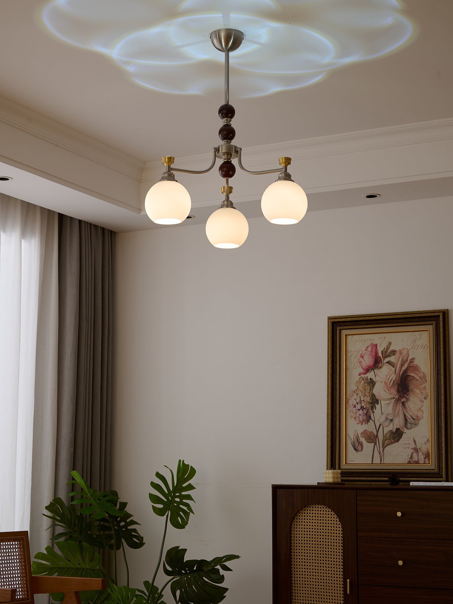 Eursoria Traditional Art Orb Wood Glass Chandelier-Neutral Decor