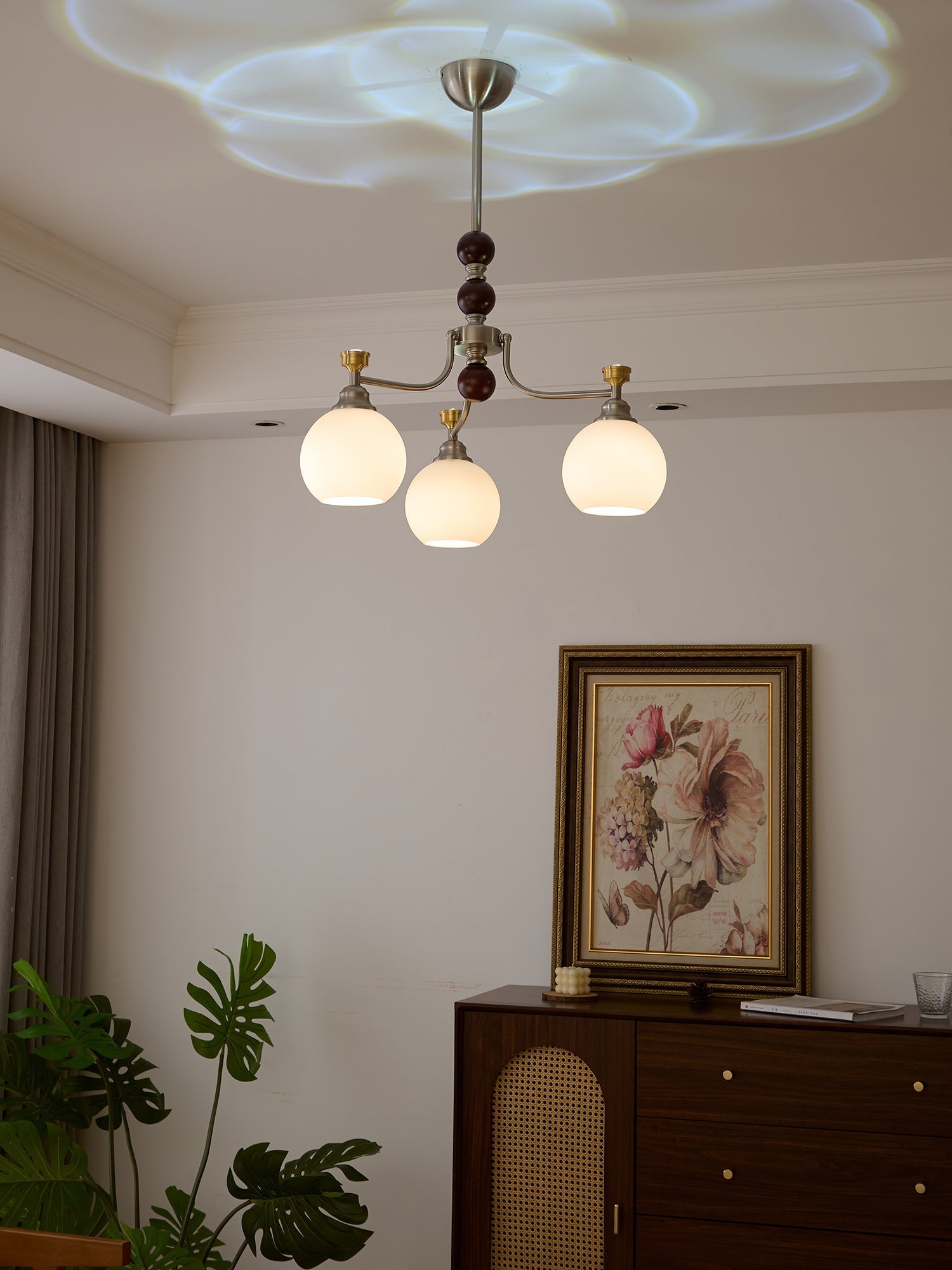 Eursoria Traditional Art Orb Wood Glass Chandelier-Neutral Decor