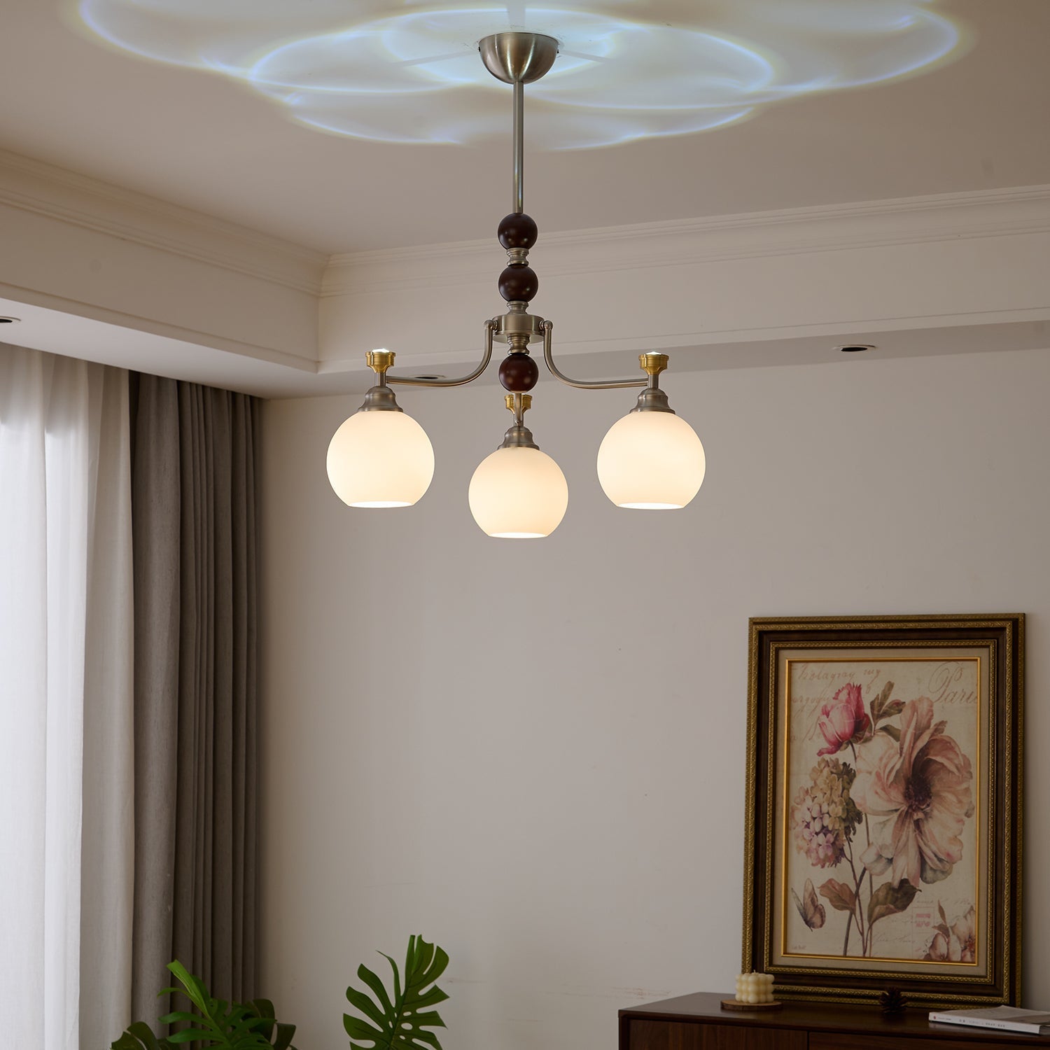 Eursoria Traditional Art Orb Wood Glass Chandelier-Neutral Decor