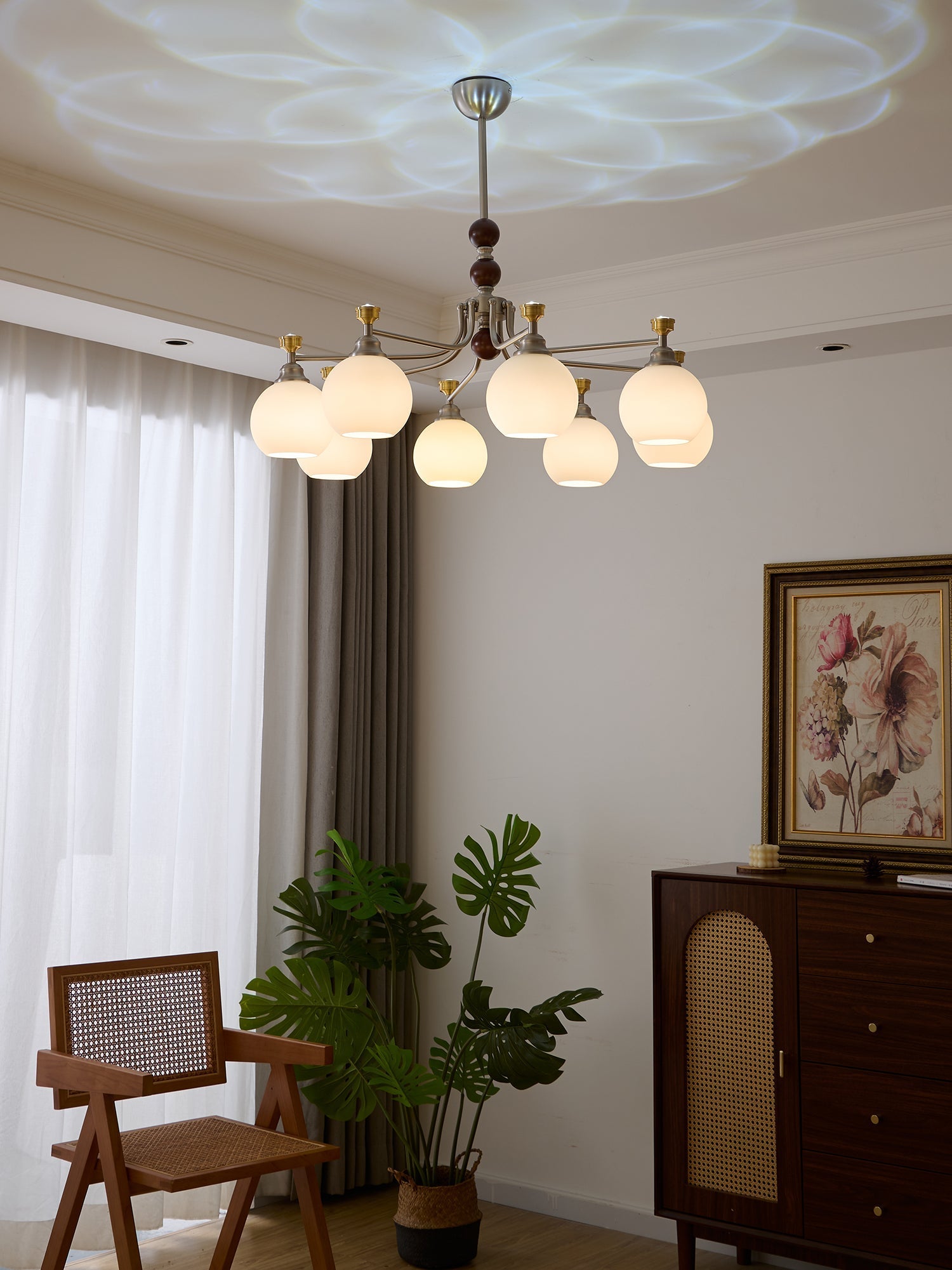Eursoria Traditional Art Orb Wood Glass Chandelier-Neutral Decor