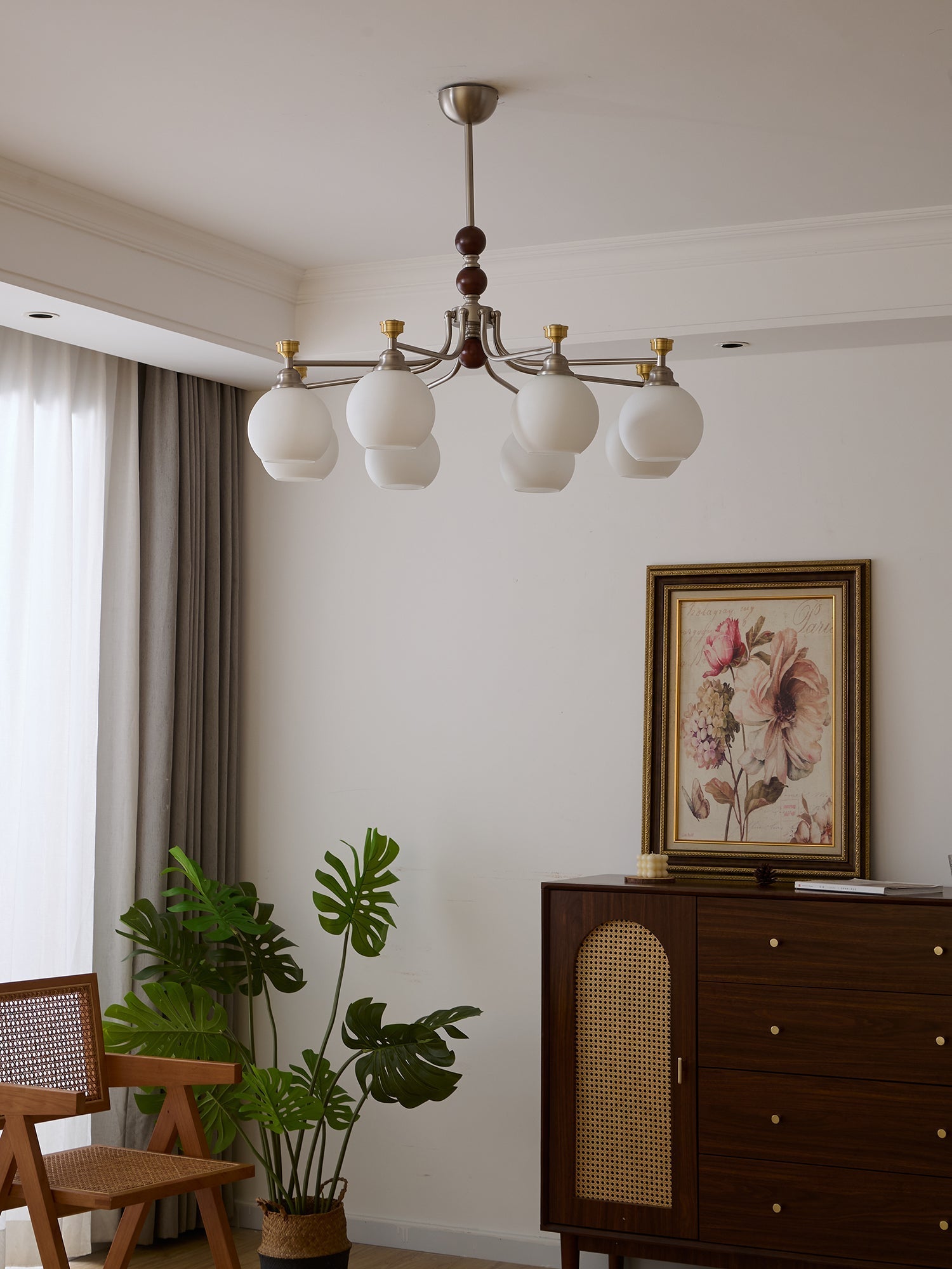 Eursoria Traditional Art Orb Wood Glass Chandelier-Neutral Decor
