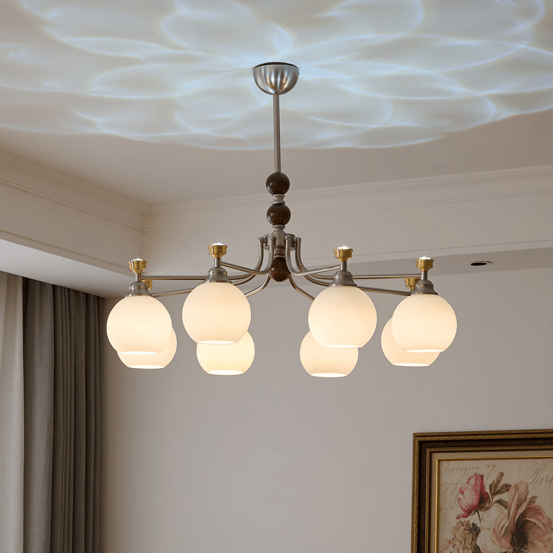 Eursoria Traditional Art Orb Wood Glass Chandelier-Neutral Decor