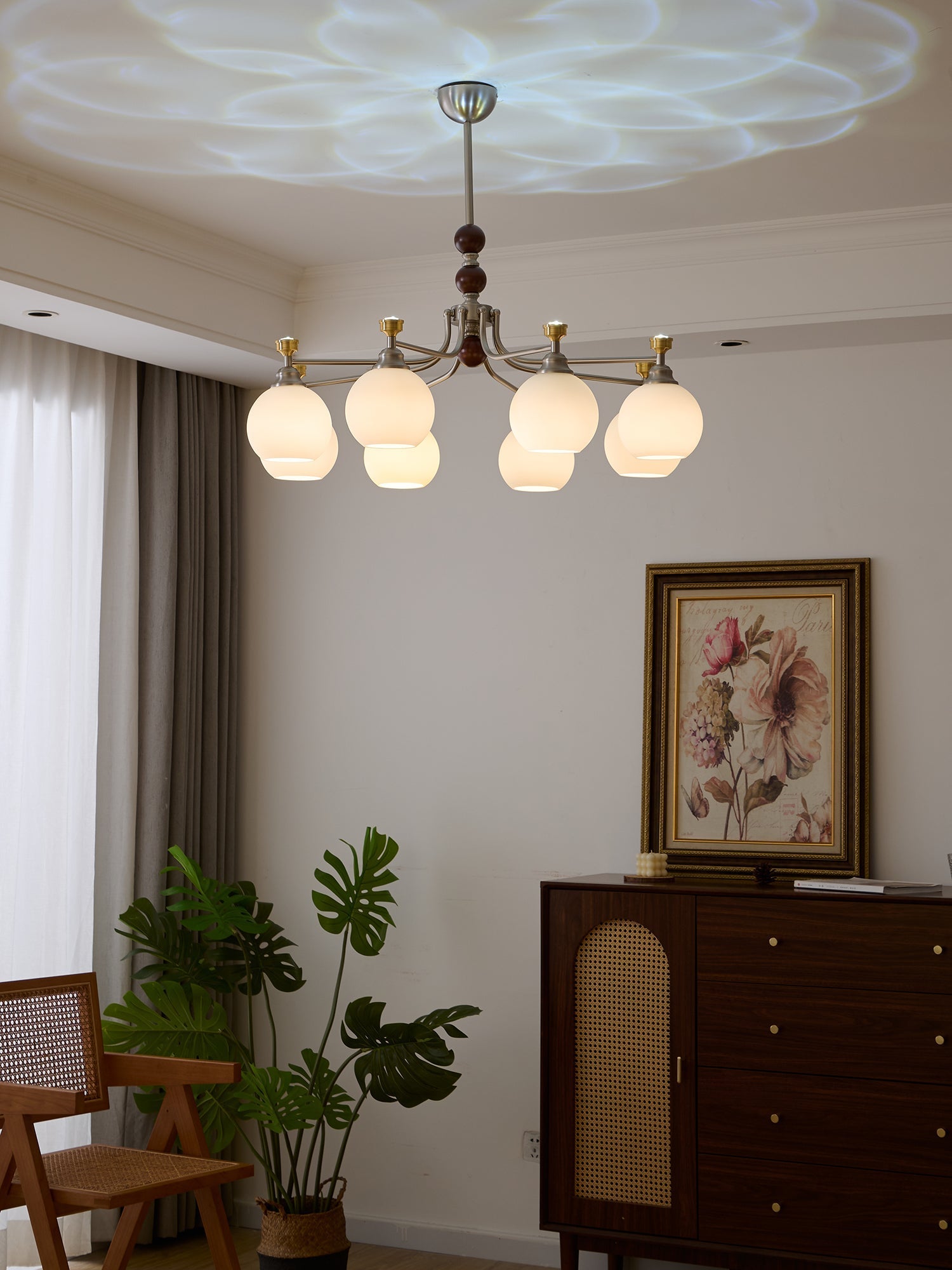 Eursoria Traditional Art Orb Wood Glass Chandelier-Neutral Decor