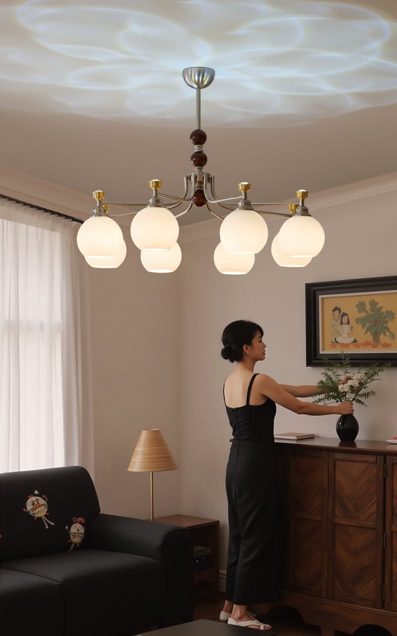 Eursoria Traditional Art Orb Wood Glass Chandelier-Neutral Decor