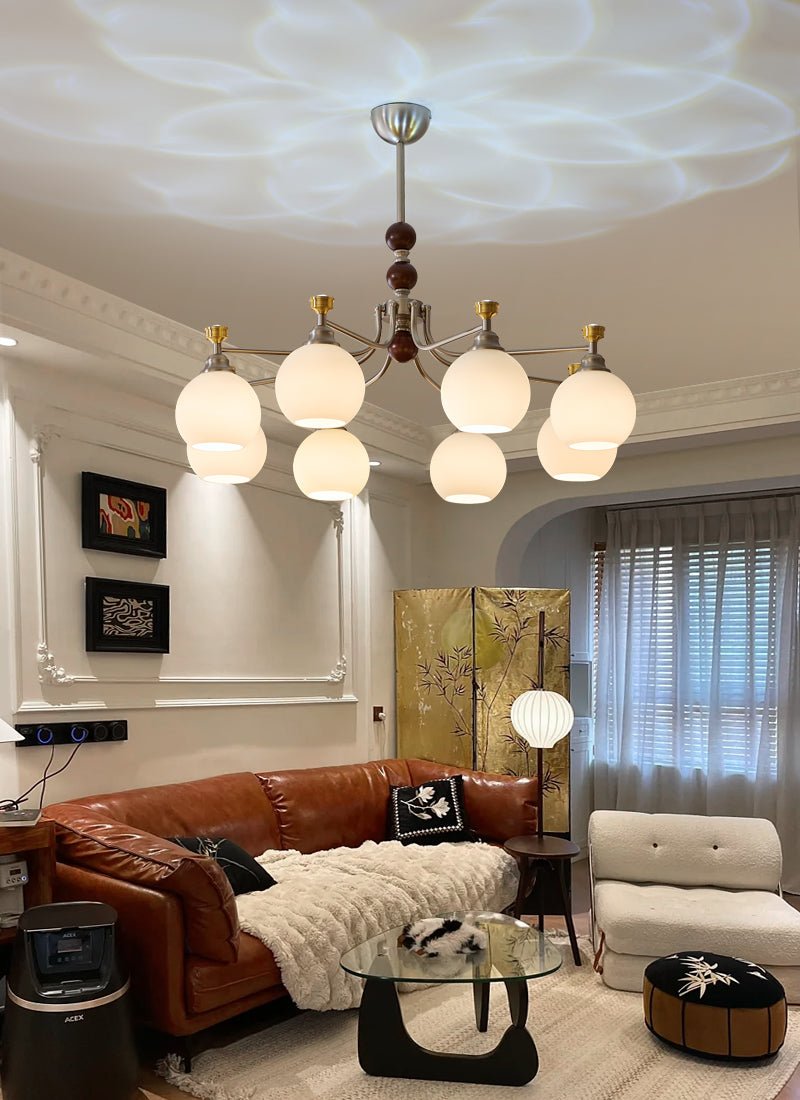 Eursoria Traditional Art Orb Wood Glass Chandelier-Neutral Decor