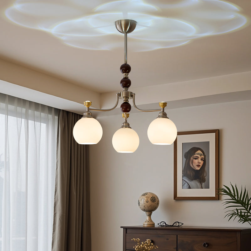 Eursoria Traditional Art Orb Wood Glass Chandelier-Neutral Decor