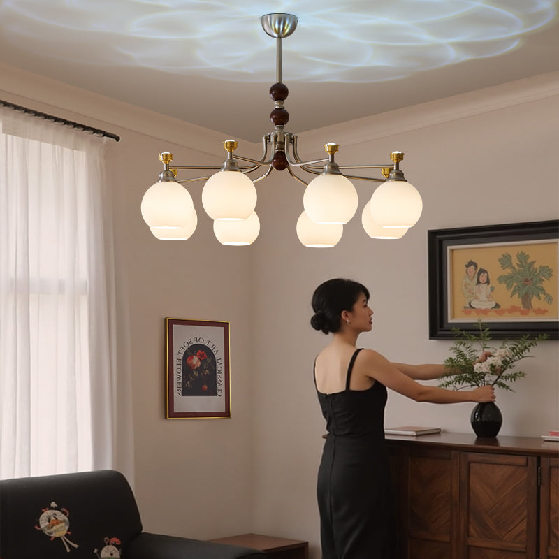 Eursoria Traditional Art Orb Wood Glass Chandelier-Neutral Decor