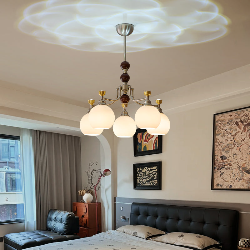 Eursoria Traditional Art Orb Wood Glass Chandelier-Neutral Decor