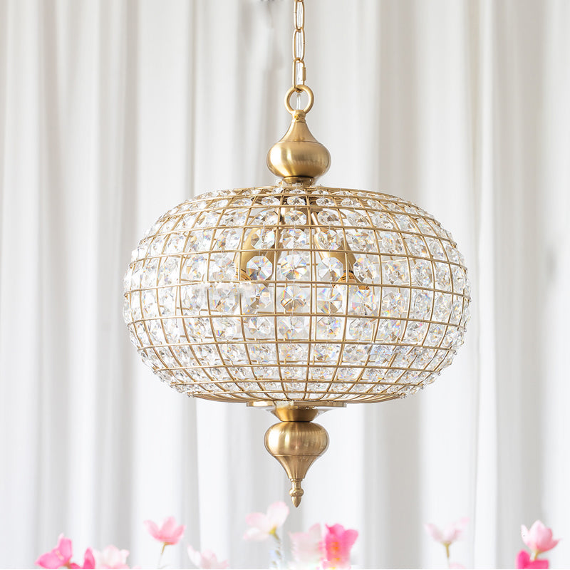 View of the Lucille pendant light from below, showing the bulb arrangement.