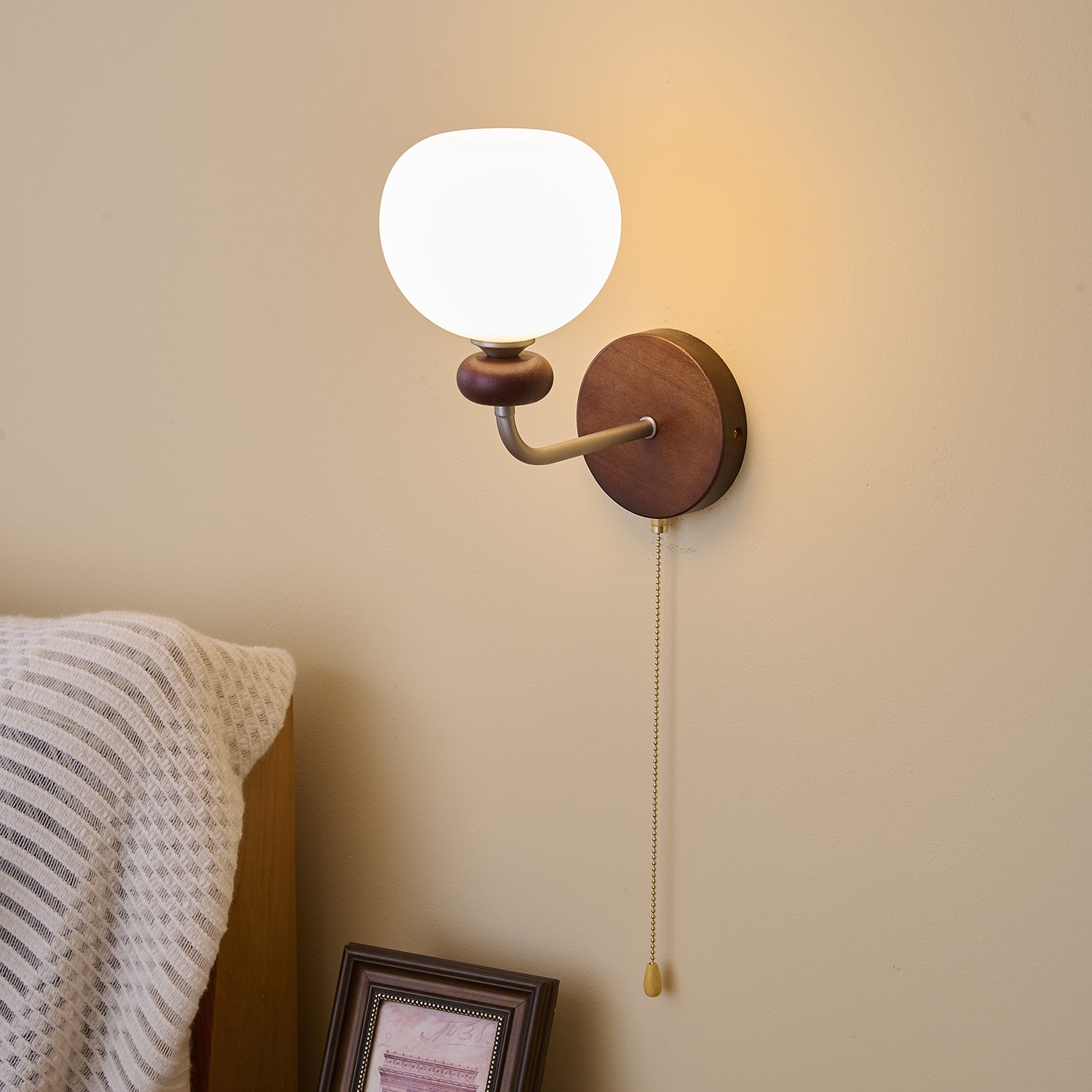 Lucille Elegance Classic Art Glass Wood Wall Lamp-Neutral Decor