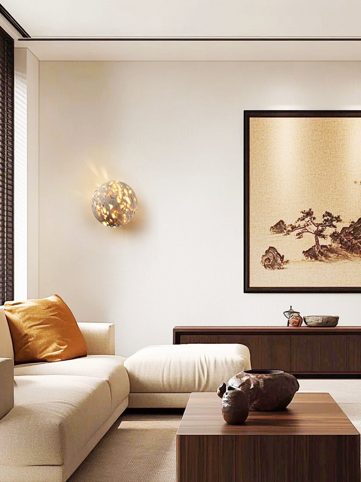Luma Vein Stone Sphere Wall Light-Neutral Decor
