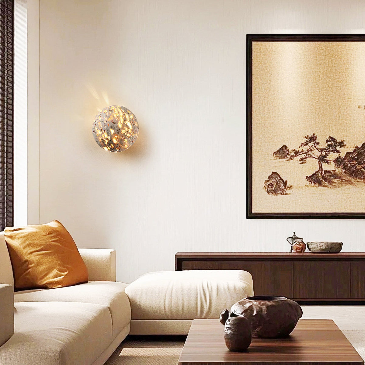 Luma Vein Stone Sphere Wall Light-Neutral Decor