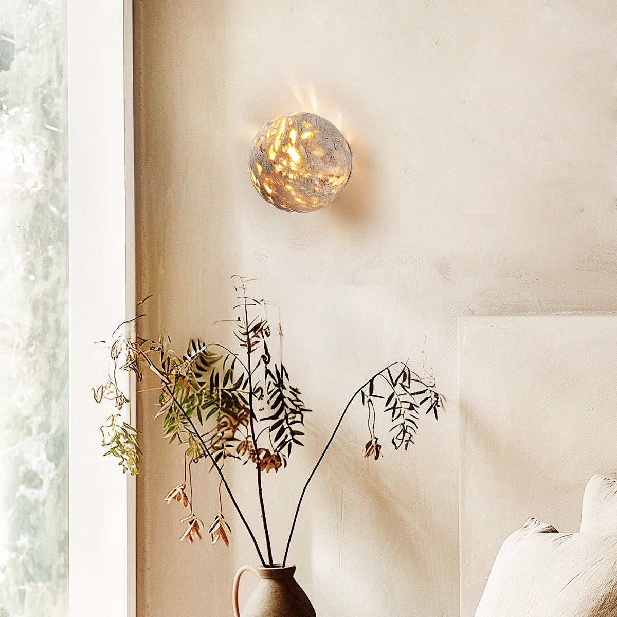Luma Vein Stone Sphere Wall Light-Neutral Decor