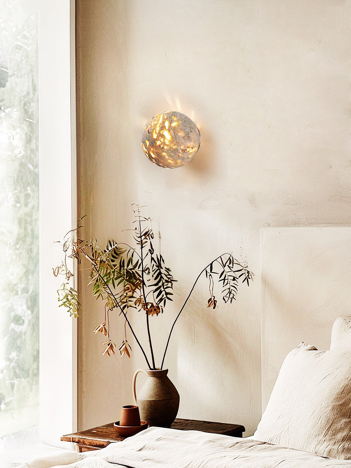 Luma Vein Stone Sphere Wall Light-Neutral Decor