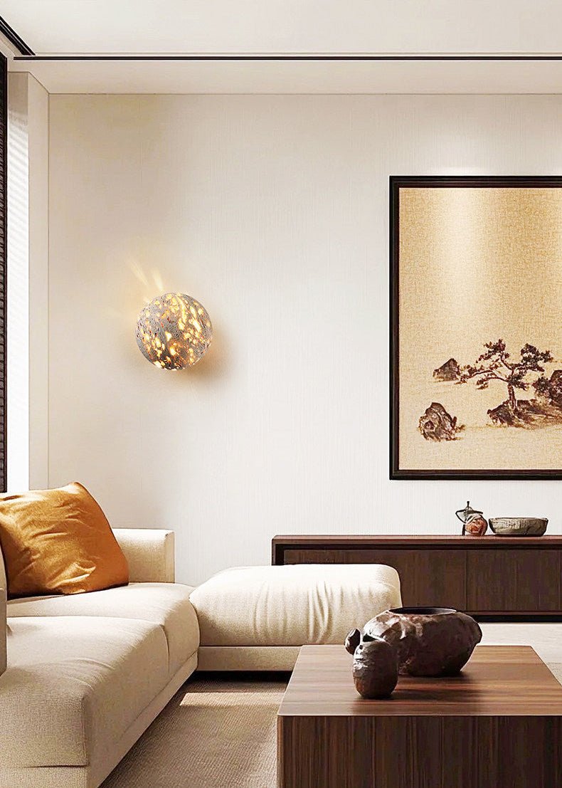 Luma Vein Stone Sphere Wall Light-Neutral Decor