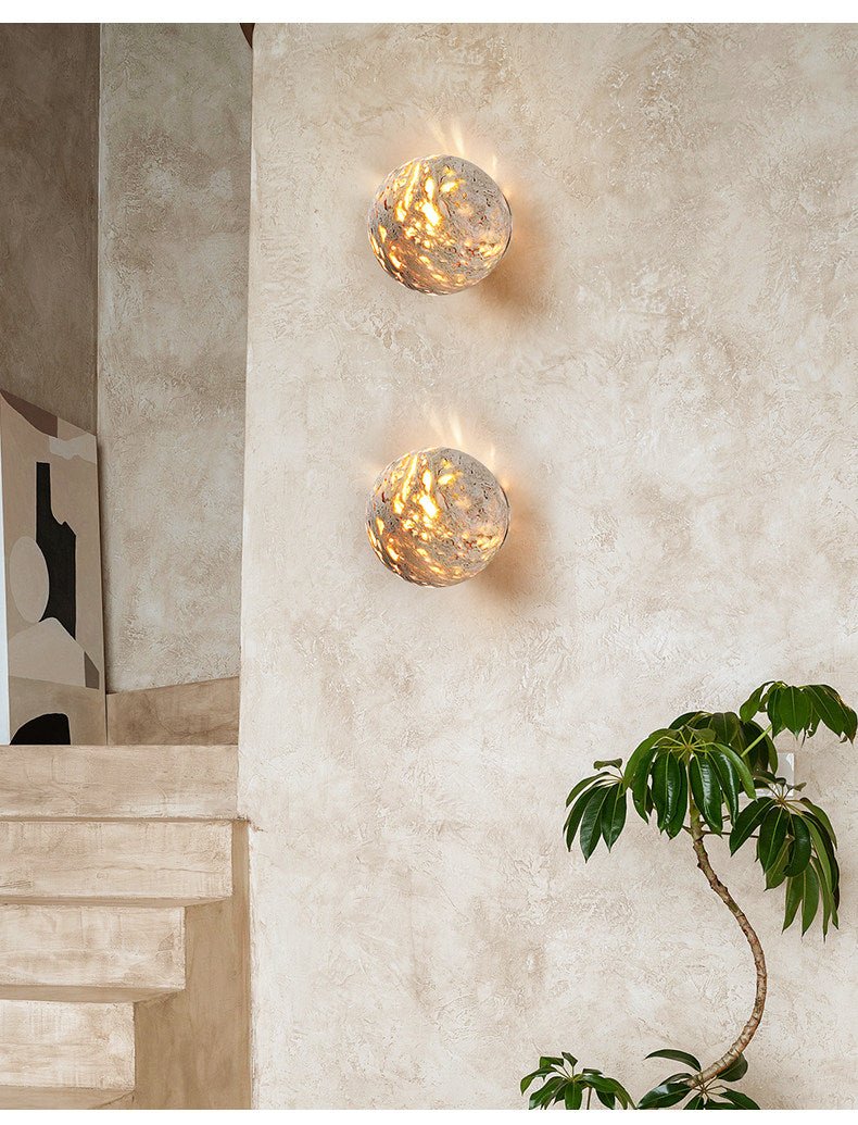 Luma Vein Stone Sphere Wall Light-Neutral Decor
