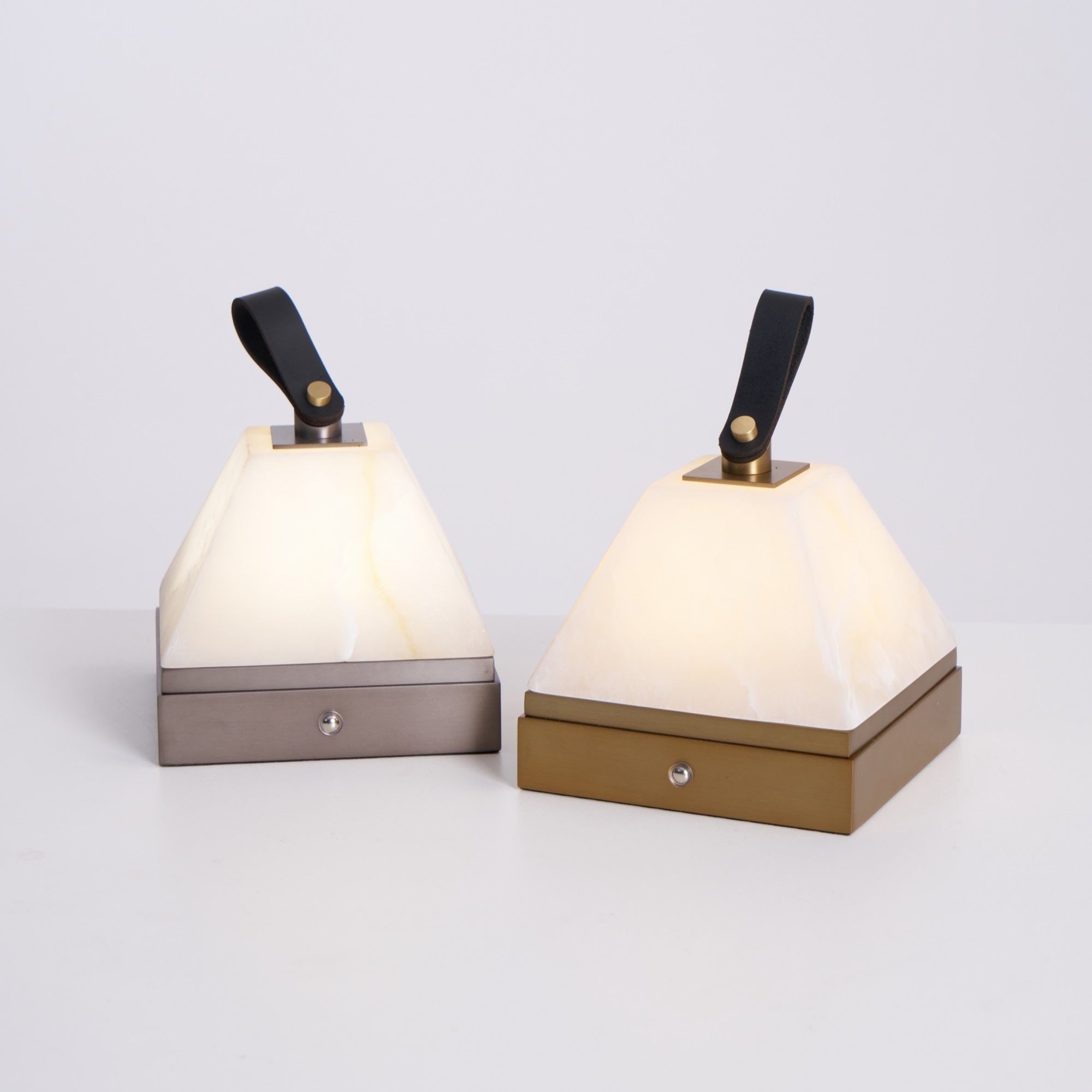 Pyramidale Alabaster Table Lamp with Leather Handle-Neutral Decor