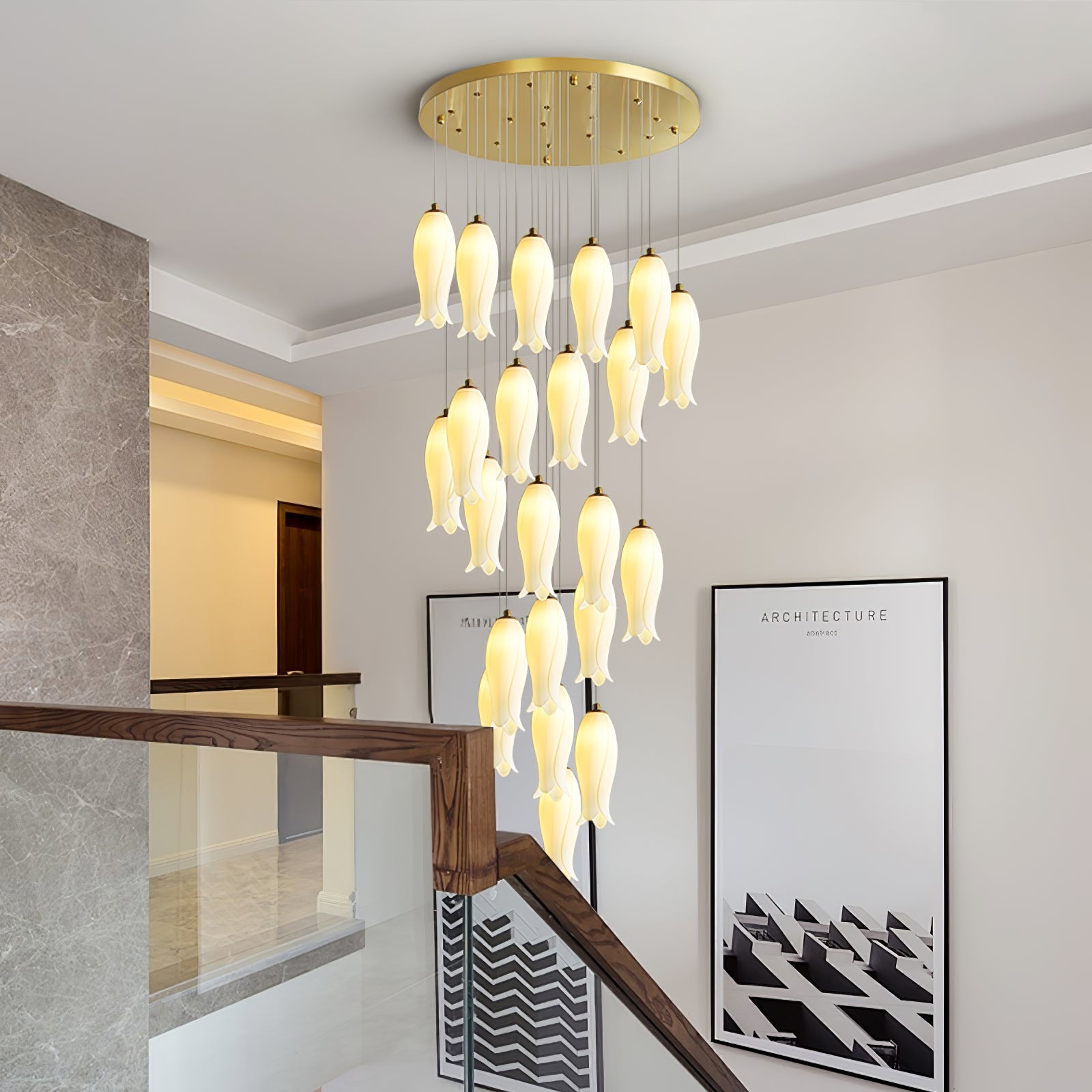 Sylirion Alabaster Brass Chandelier-Neutral Decor