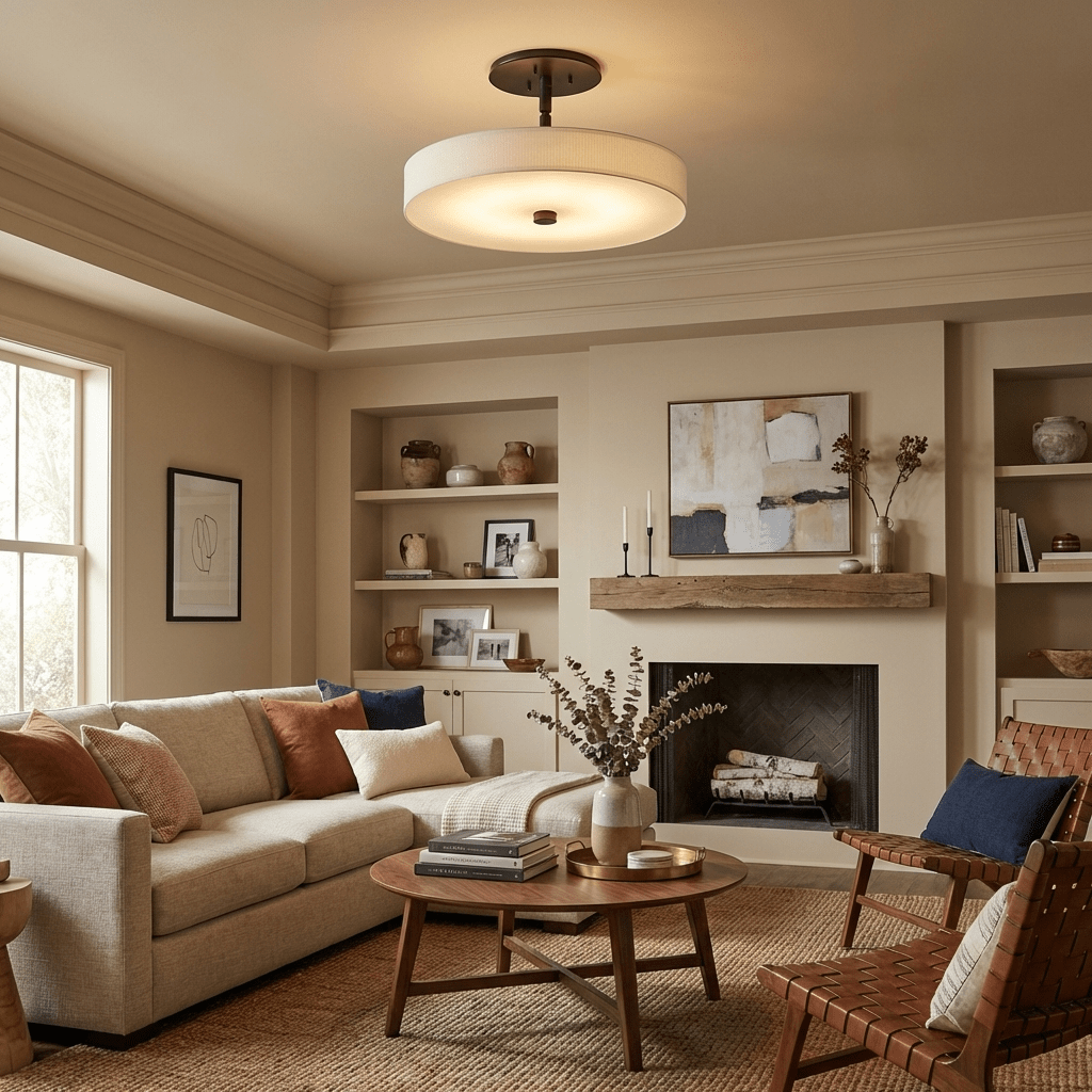 Luma Linen Drum Ceiling Light-Neutral Decor