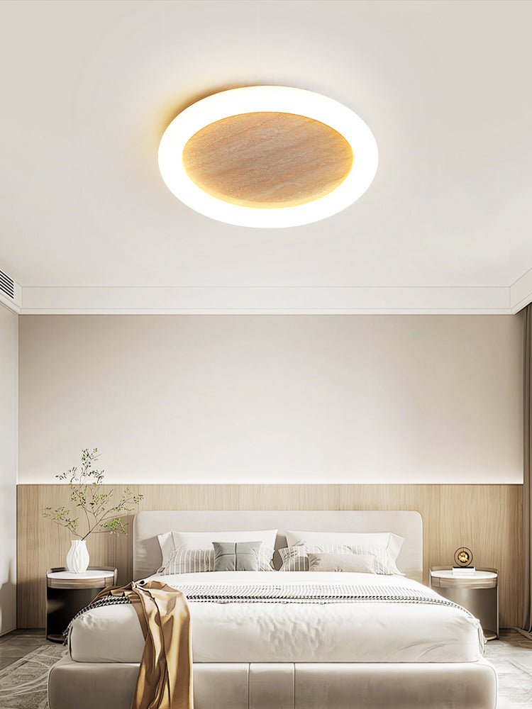 Kaia Minimal Yellow Travertine Halo Ceiling Light-Neutral Decor