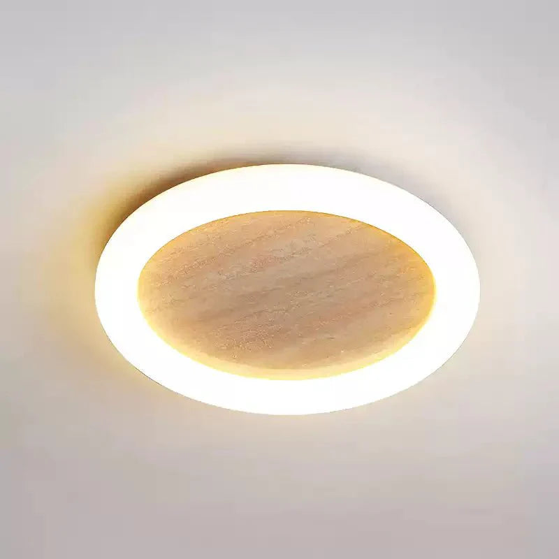 Kaia Minimal Yellow Travertine Halo Ceiling Light-Neutral Decor
