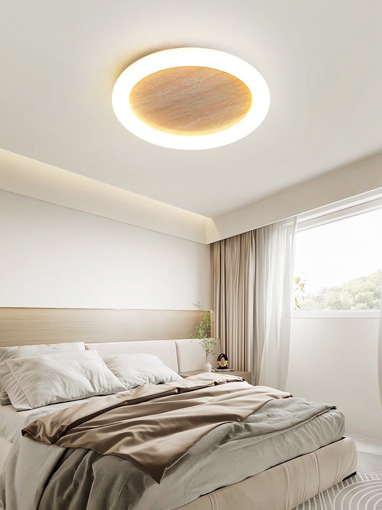 Kaia Minimal Yellow Travertine Halo Ceiling Light-Neutral Decor