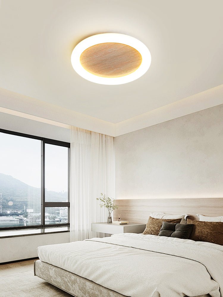 Kaia Minimal Yellow Travertine Halo Ceiling Light-Neutral Decor