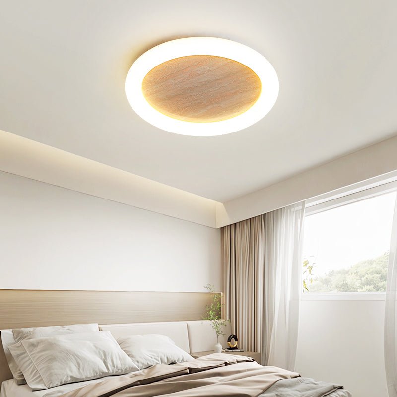 Kaia Minimal Yellow Travertine Halo Ceiling Light-Neutral Decor
