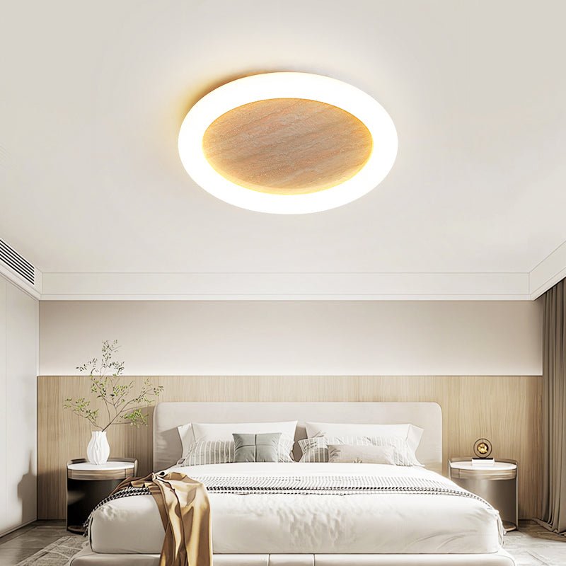 Kaia Minimal Yellow Travertine Halo Ceiling Light-Neutral Decor