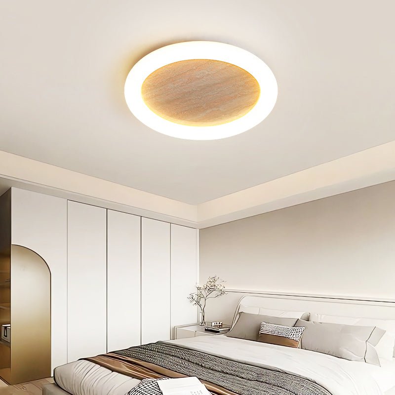 Kaia Minimal Yellow Travertine Halo Ceiling Light-Neutral Decor