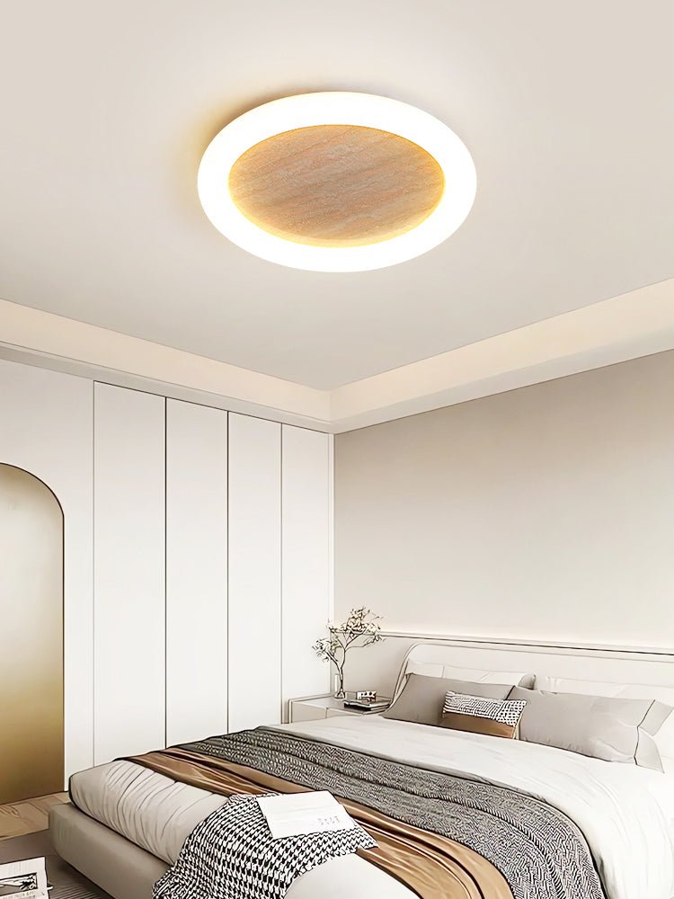 Kaia Minimal Yellow Travertine Halo Ceiling Light-Neutral Decor