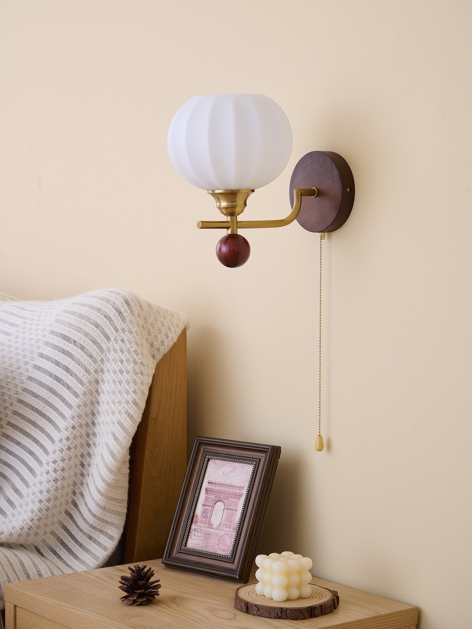 Deveno Premium Nordic Art Crest Glass Wood Wall Lamp-Neutral Decor