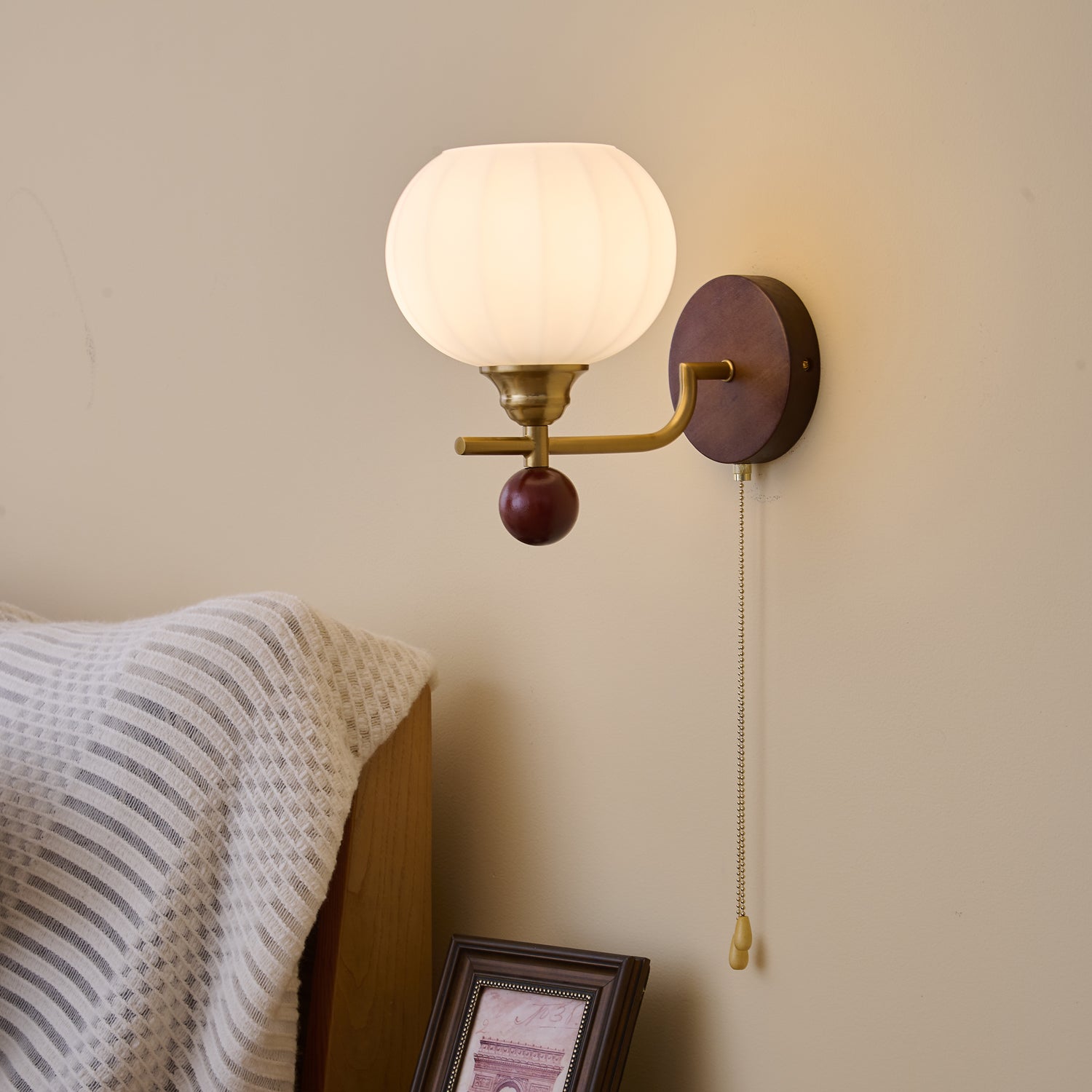 Deveno Premium Nordic Art Crest Glass Wood Wall Lamp-Neutral Decor