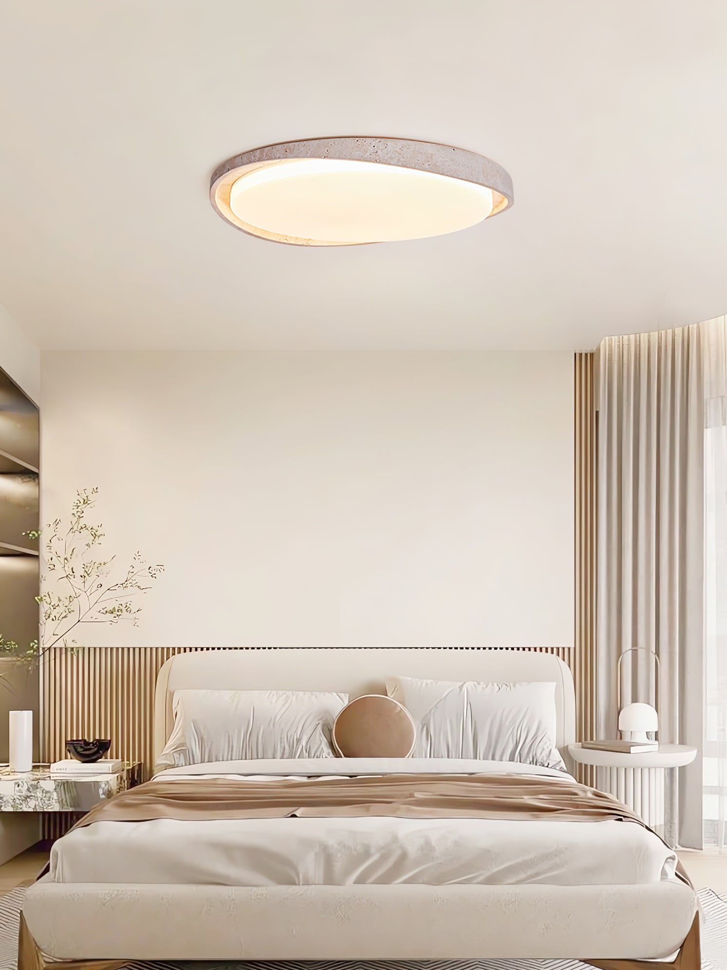 Cyvian Oval Frame Travertine Ceiling Light-Neutral Decor