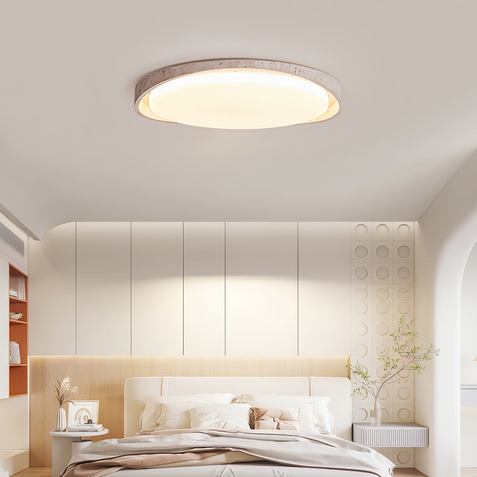 Cyvian Oval Frame Travertine Ceiling Light-Neutral Decor