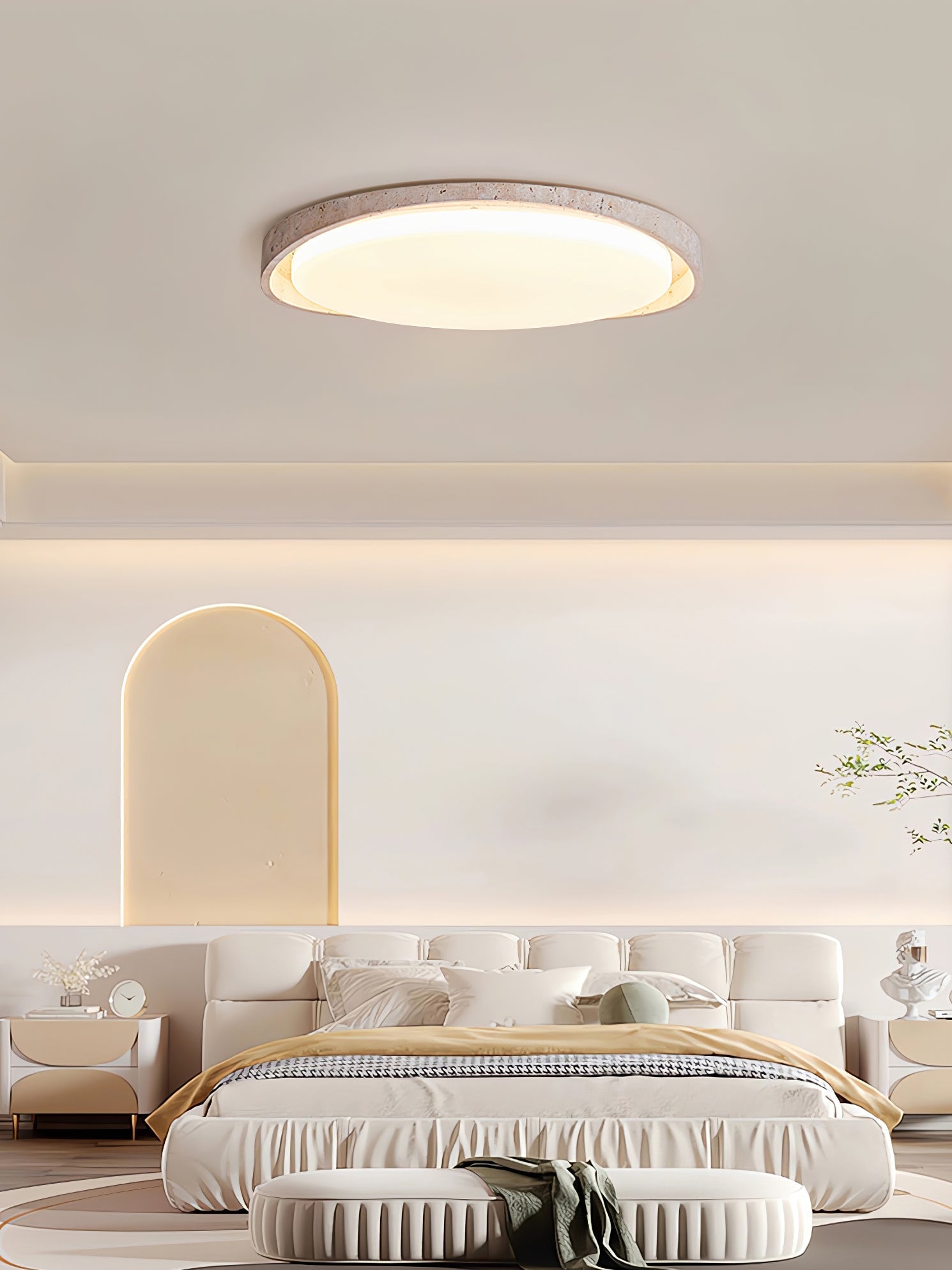 Cyvian Oval Frame Travertine Ceiling Light-Neutral Decor