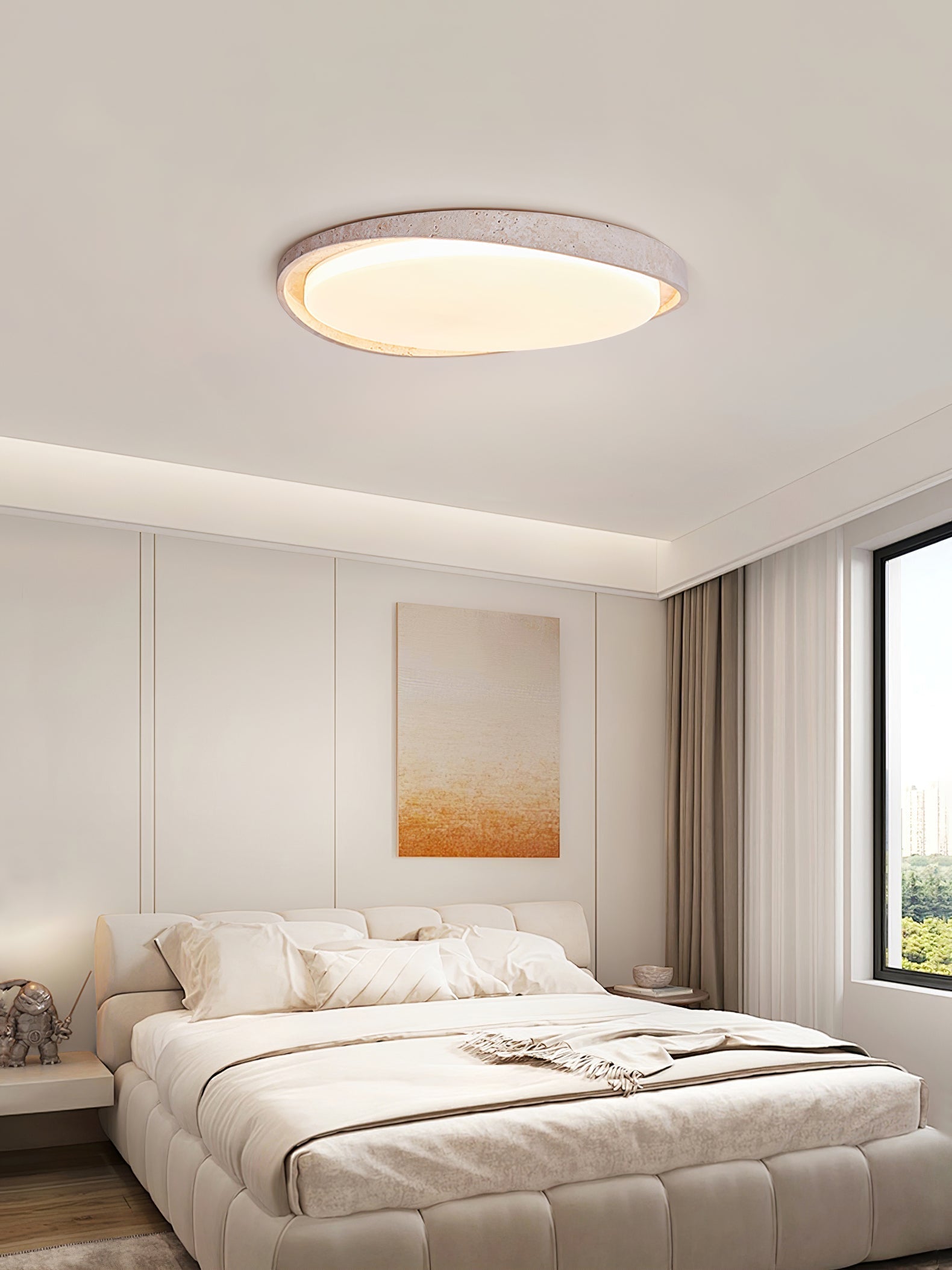 Cyvian Oval Frame Travertine Ceiling Light-Neutral Decor