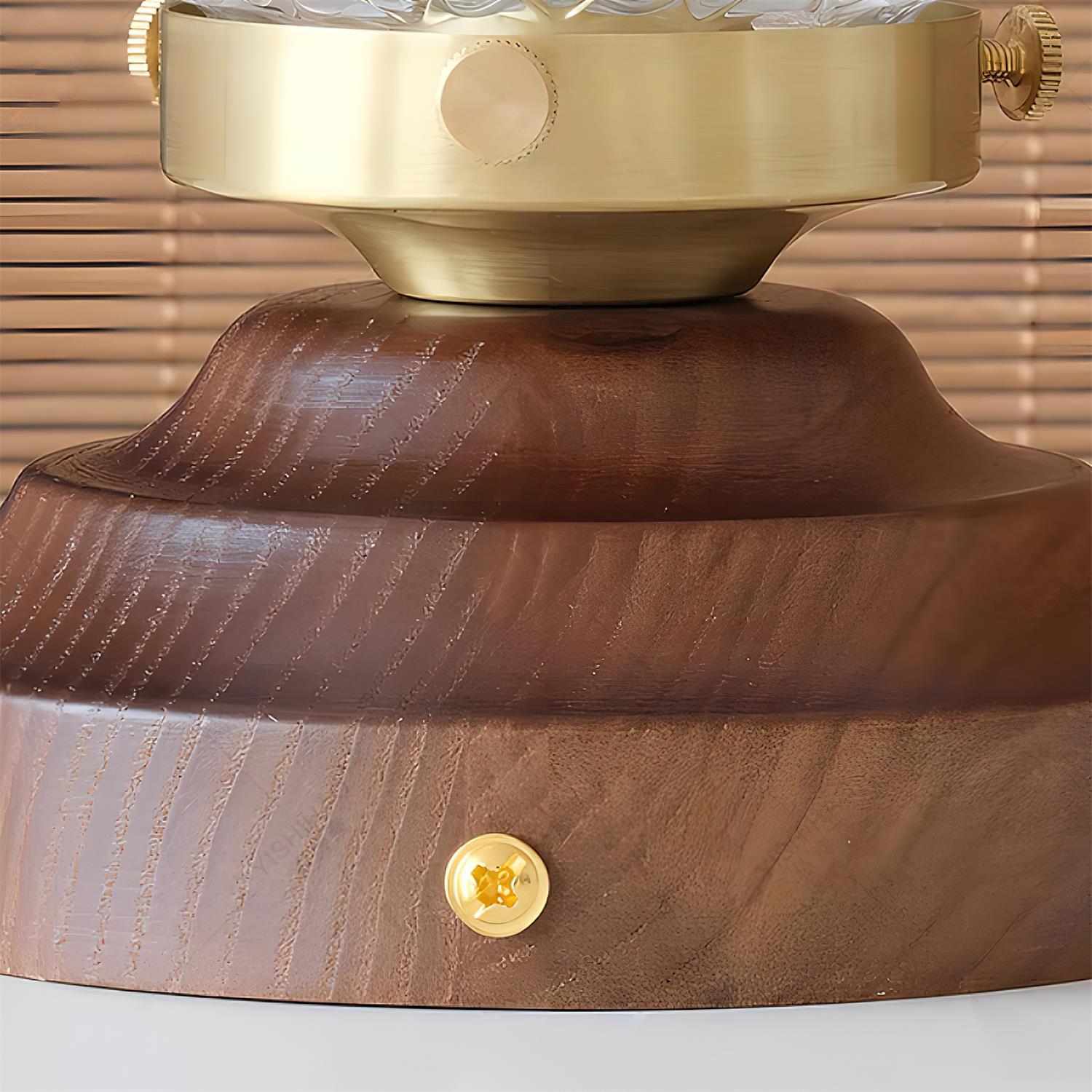 Ceiling Light Globe Shade Clear Glass Walnut Wood Canopy Brass
