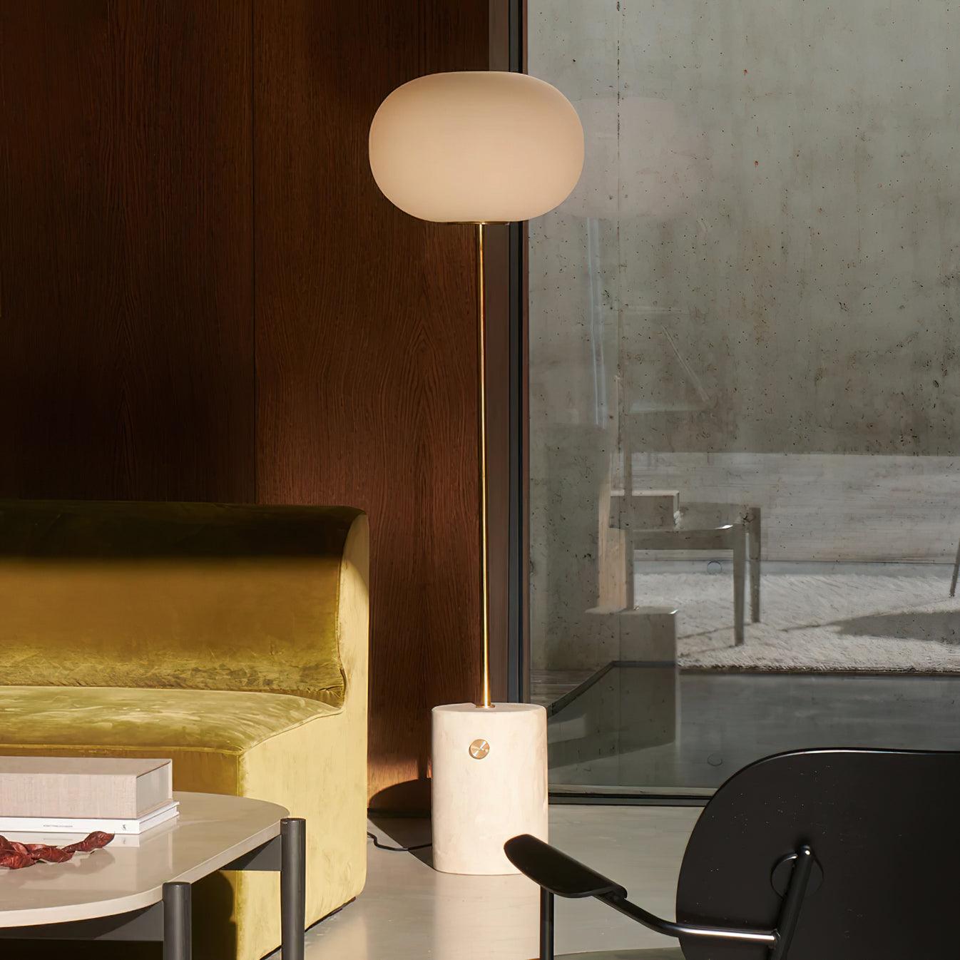 Iloryra Column-Base Travertine Floor Lamp-Neutral Decor