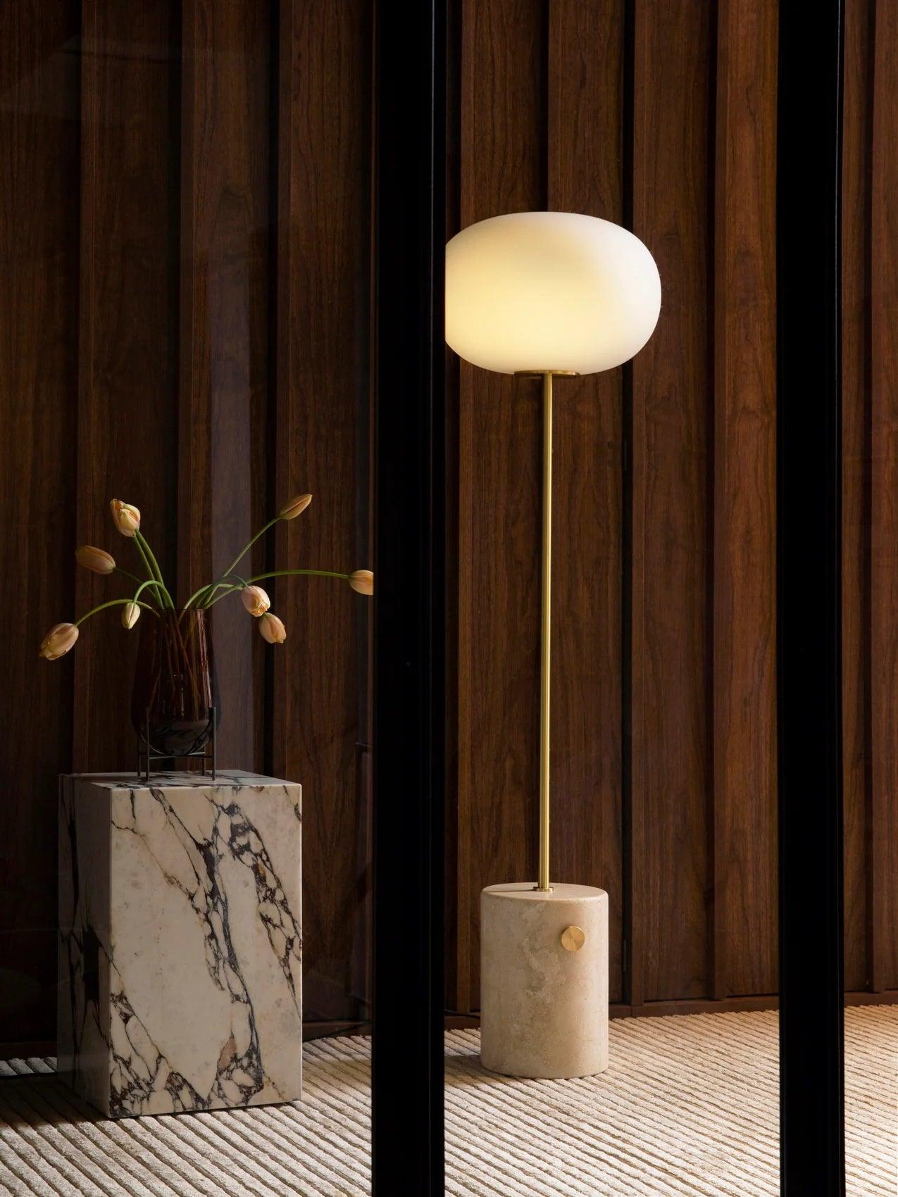 Iloryra Column-Base Travertine Floor Lamp-Neutral Decor