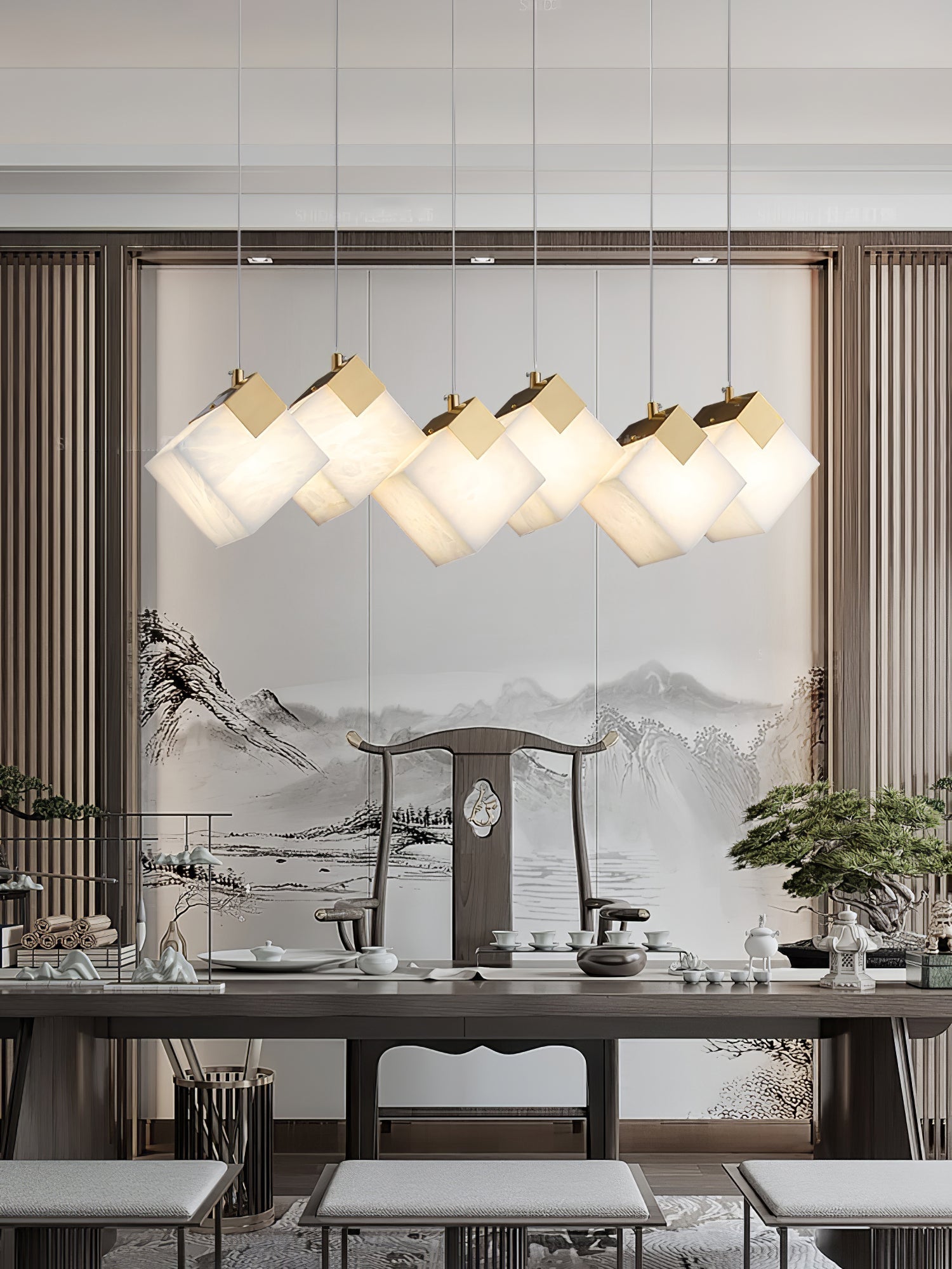Vevariel Linear Alabaster Pendant Light-Neutral Decor