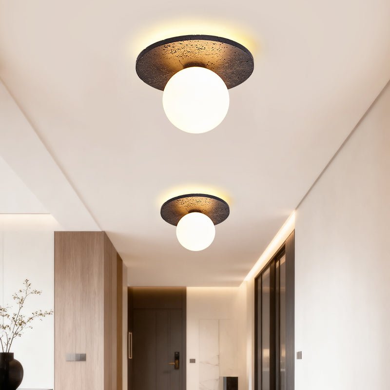 Otto Black Travertine Globe Ceiling Lamp-Neutral Decor