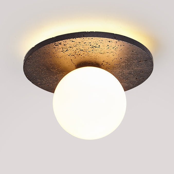 Otto Black Travertine Globe Ceiling Lamp-Neutral Decor