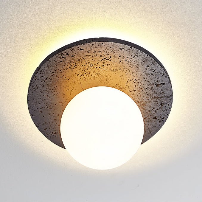 Otto Black Travertine Globe Ceiling Lamp-Neutral Decor