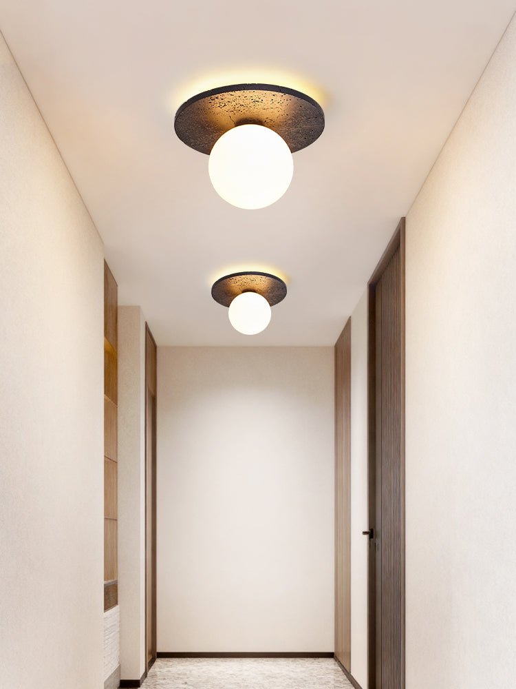 Otto Black Travertine Globe Ceiling Lamp-Neutral Decor