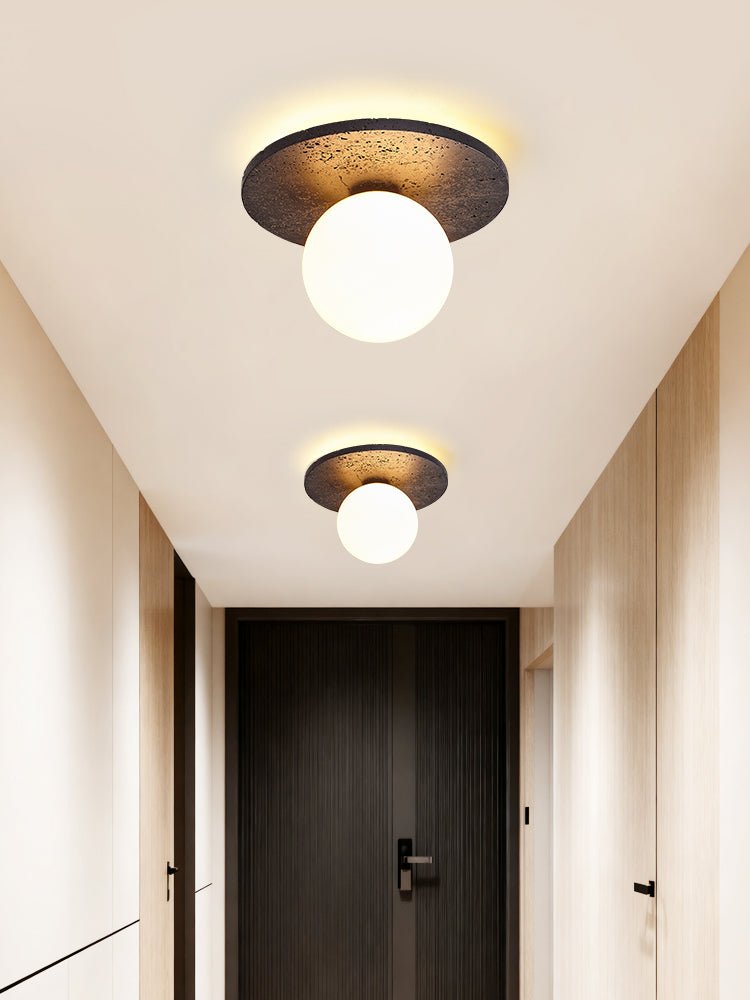Otto Black Travertine Globe Ceiling Lamp-Neutral Decor