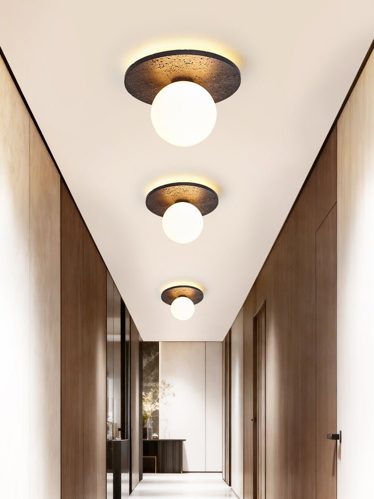 Otto Black Travertine Globe Ceiling Lamp-Neutral Decor