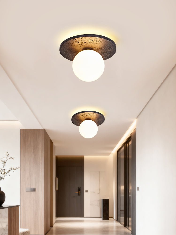 Otto Black Travertine Globe Ceiling Lamp-Neutral Decor