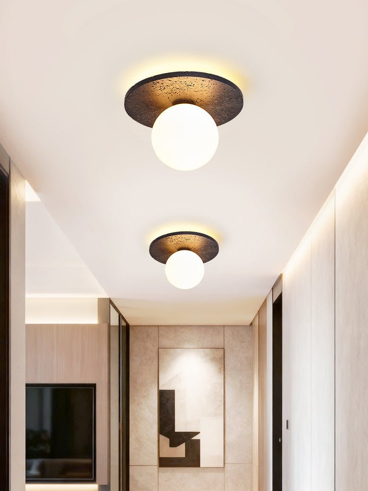 Otto Black Travertine Globe Ceiling Lamp-Neutral Decor
